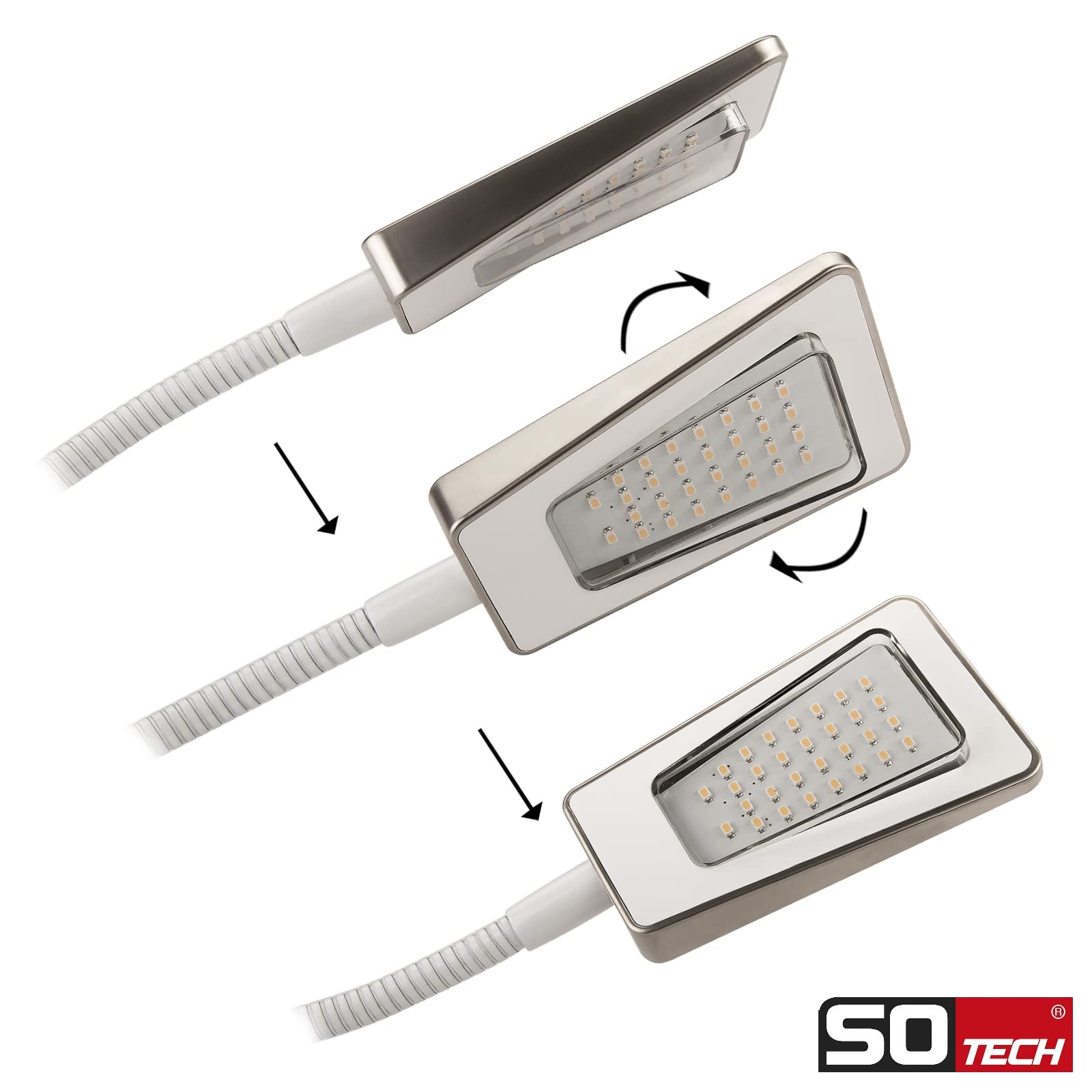 2 x SO-TECH® LED Bettleuchte Luminoso Weiß inkl. 1 x Netzteil Flexleuchte Leseleuchte Schwanenhalsleuchte