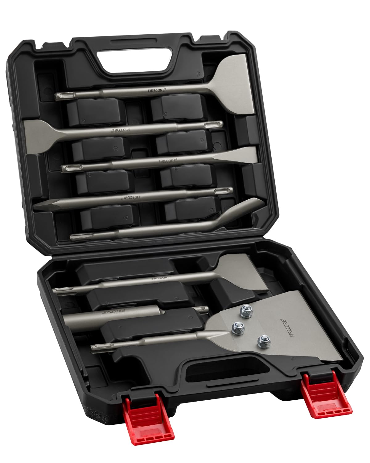 SDS Plus, set di 8 scalpelli Firecore, scalpelli per piastrelle, scalpello per stucco SDS Plus, scalpello curvo/piatto, scalpello per scanalature, scalpello a punta per sminuzzare mattoni, cemento e