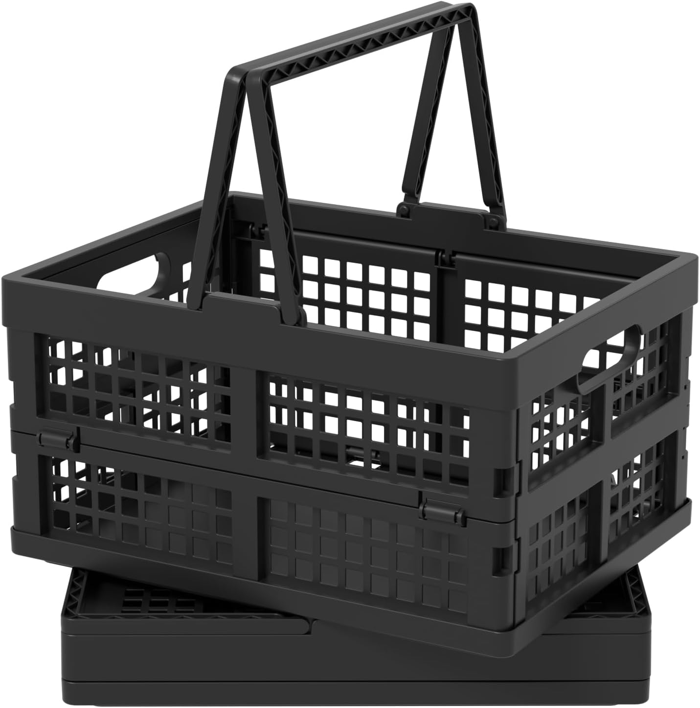 Zopnny Pack of 2 Collapsible Grocery Shopping Basket, Plastic Foldable Storage Crates with Handles