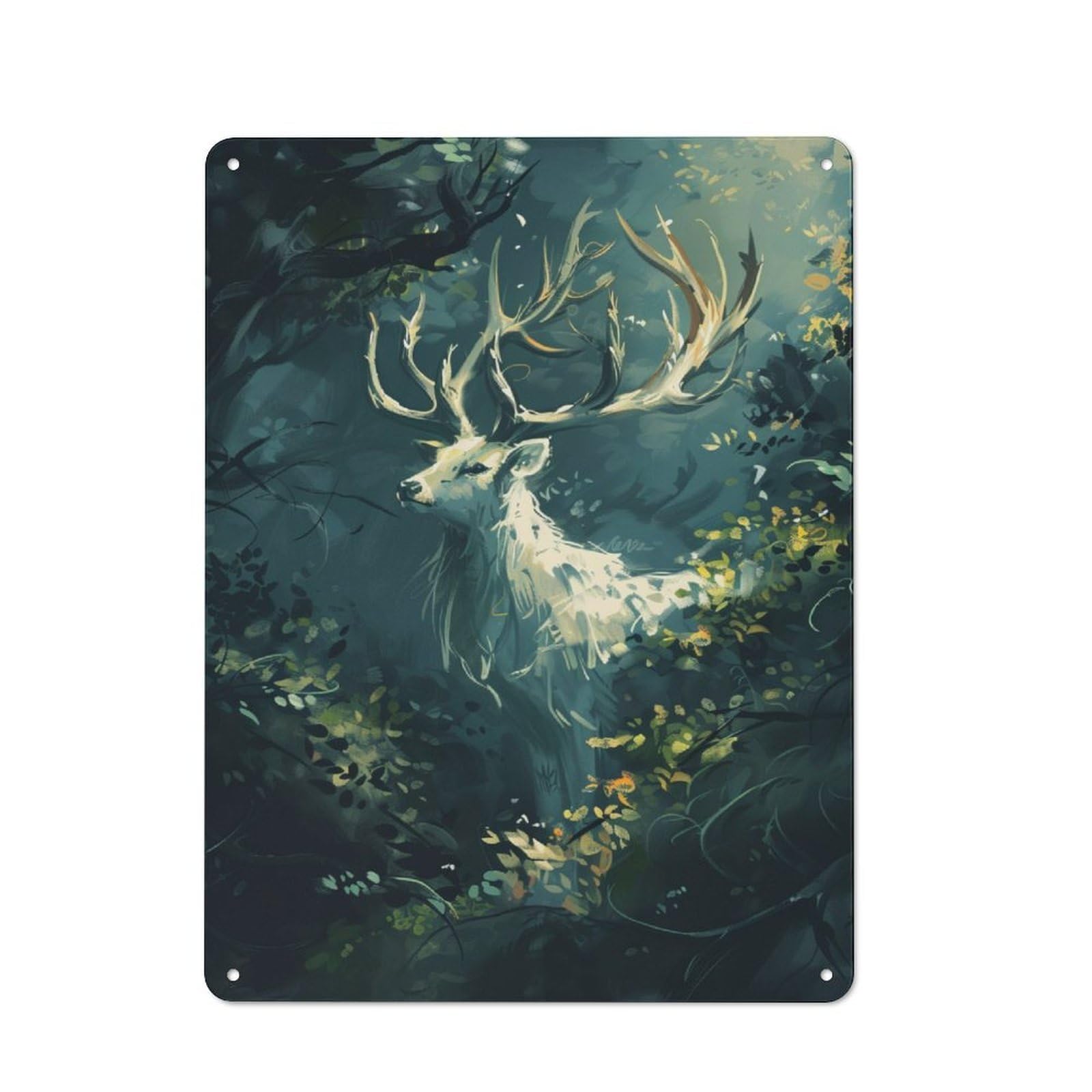 Vintage White Deer in Jungle Vintage Tin Sign 40x30cm, Cafe Wall Decor for Bakery, Diner, Cafe Or Family Room