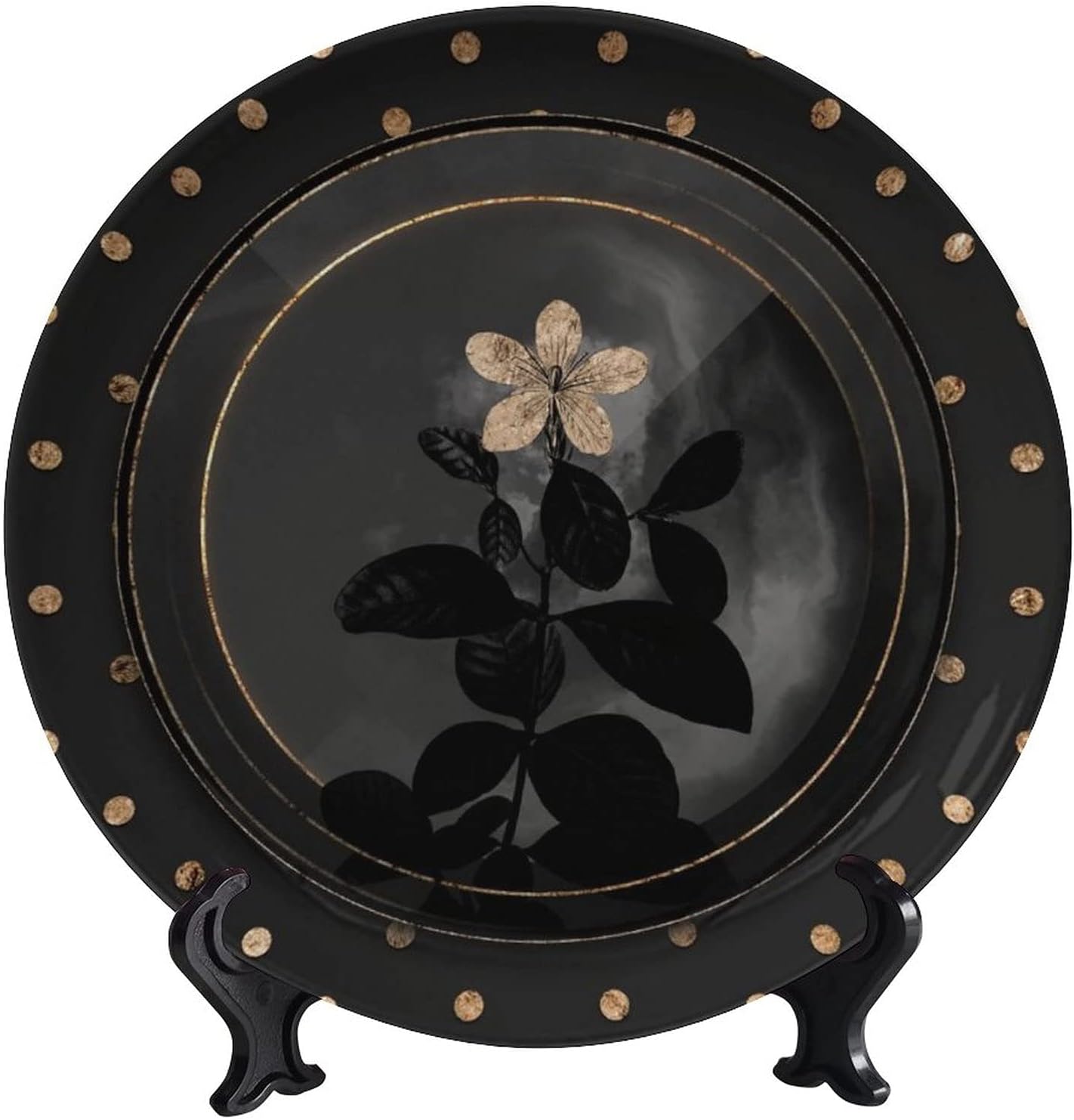 Decorative Ceramic Hanging Decorative Plate Shadowy Art Deco Gardenia Microwave & Dishwasher Safe Ceramic Ornament for Dining Table Setting, Wedding Reception Decorations, Christmas Tablescape 6 inch