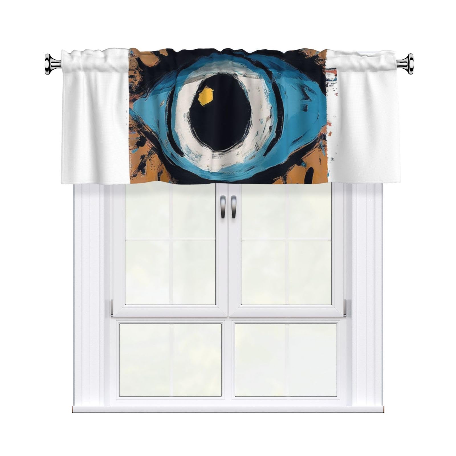 Anceky Evil Eye Curtains Valances for Kitchen Windows 54x18 Inch Rod Pocket Window Valance Treatments Half Short Curtain for Bathroom Living Room Decor 1 Panel
