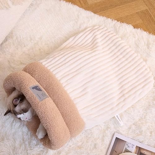 猫用ハウス 犬 ベッド 冬 ペット猫 冬 こたつ 保温 クッション 猫用こたつ コタツ 加熱猫ハウス 布団 猫の家 ペット用品 かわいいスリッパの形 寝袋 穴をあけるペット用品 (L,ベージュ)