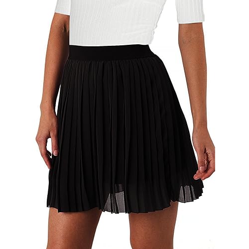 EXLURA Women's Summer Pleated High Elastic Waisted A-Line Mini Skirt Flowy Short Skirts with Shorts