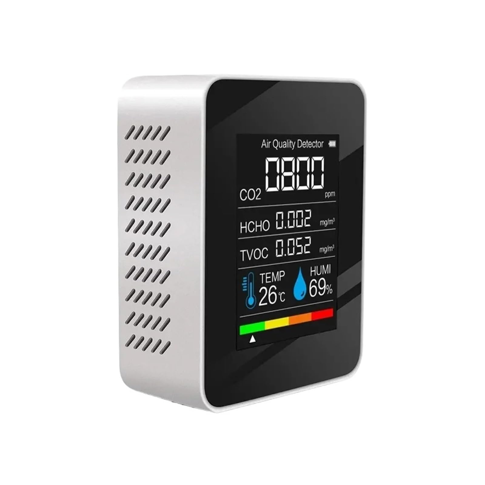 Air Quality Monitor, 5 in 1 Air Quality Monitor CO2 Detector Temperature Humidity CO2 Meter(Bianco)