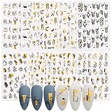 9 hojas Pegatinas Uñas Semipermanente Graffiti Modernas Decoración para Uñas Nail Art Pegatinas Uñas Adhesivas Oro Negro