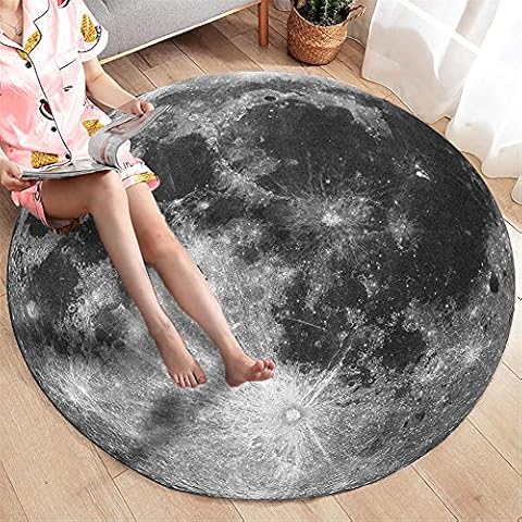 TXSA Spielteppich Kinder Baumwollteppich Rund für Kinder-Teppich Schwarzer Mond Krabbelmatte Rund Teppich Baumwolle 140CM X 140CM Babyzimmer Jungen Cover