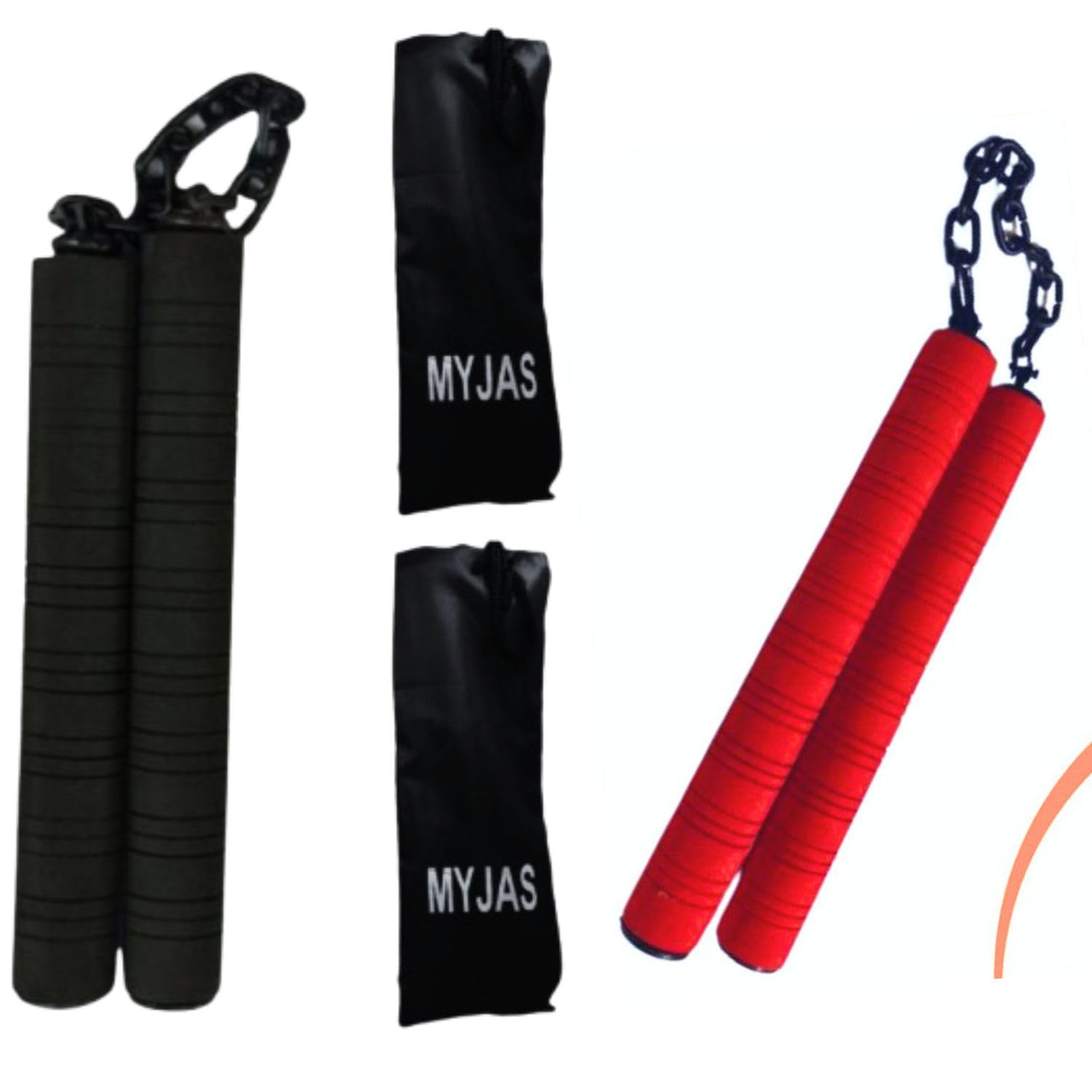 Karate nunchaku Combo Black and red Rubber Foam Sponge for Kids and Beginners with Protection Cover and Warranty