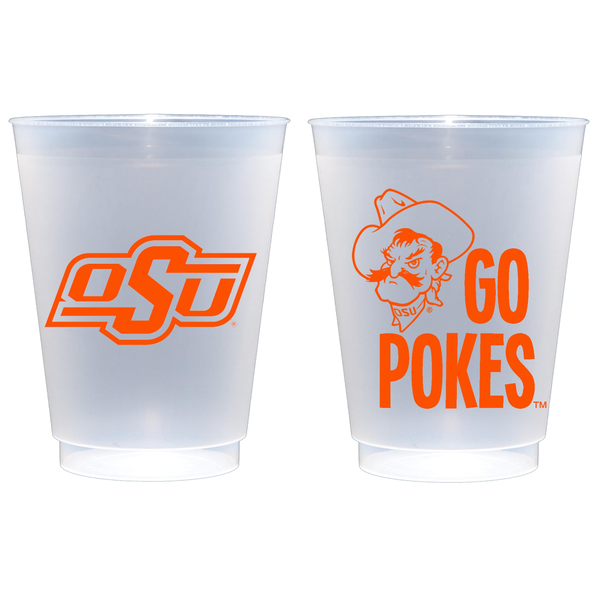 Officially Licensed Oklahoma State University Logo/Go Pokes Printed Frosted Plastic Cups 16 oz - Elegant Party Cups 10 Pack - Plastic Cups Reusable -