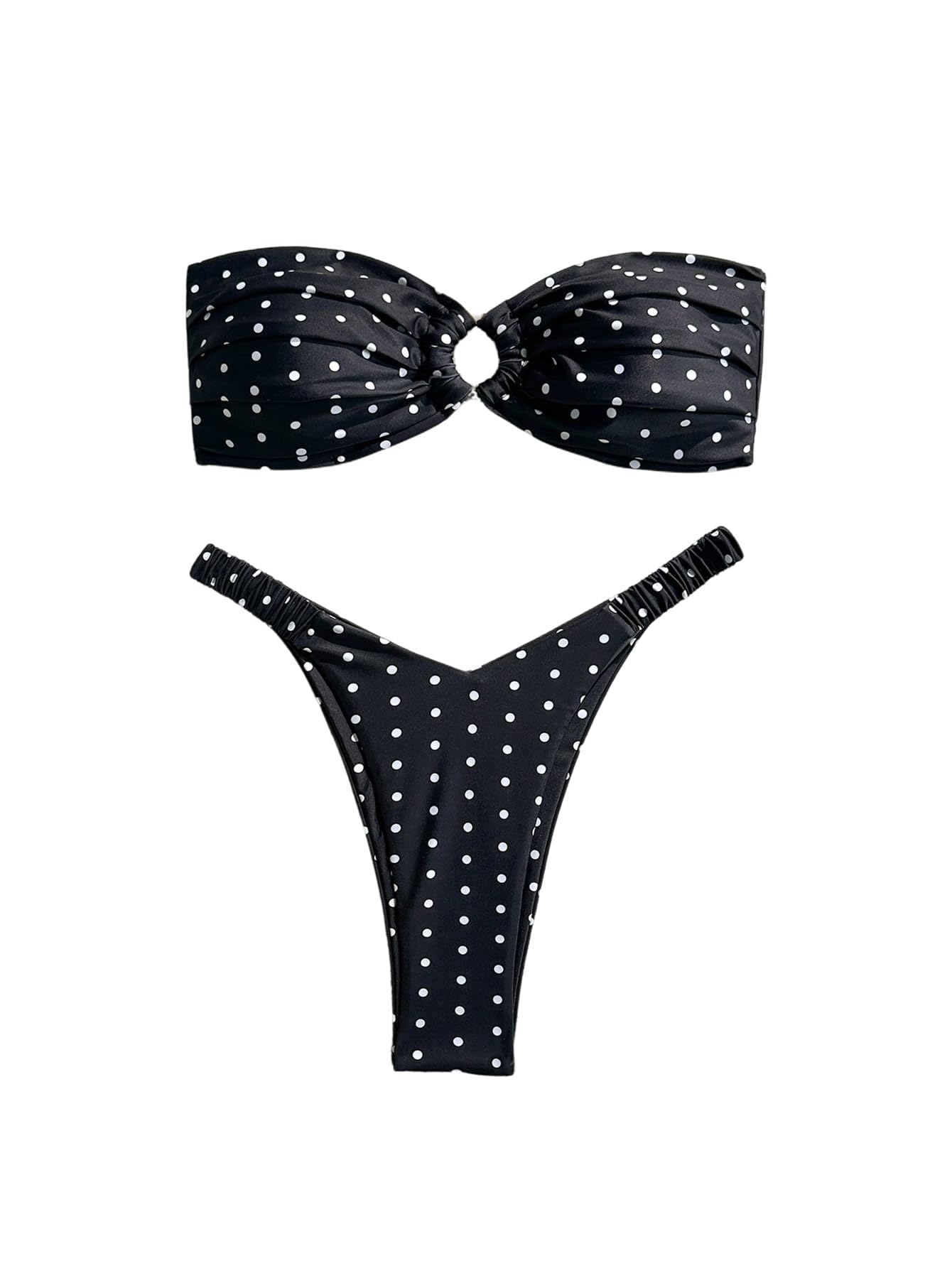 SHENHE Women's Bandeau Bikini Set 2 Piece Strapless O Ring V High Cut Cheeky Swimsuits