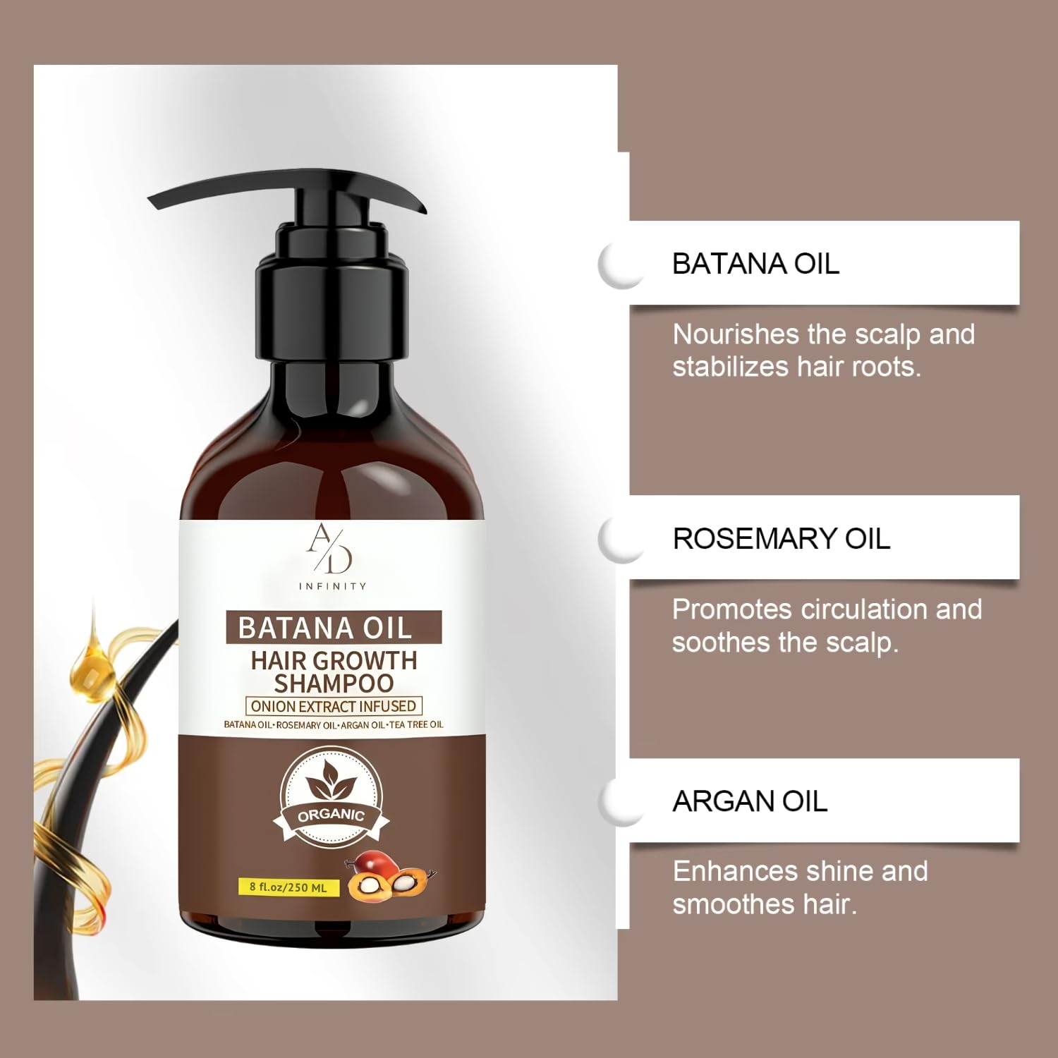 Batana Oil Hair Growth Shampoo – Onion Extract Infused, Organic Natural Formula with Rosemary & Argan Oil – Reduces Hair Loss, Strengthens Roots & Adds Shine for All Hair Types