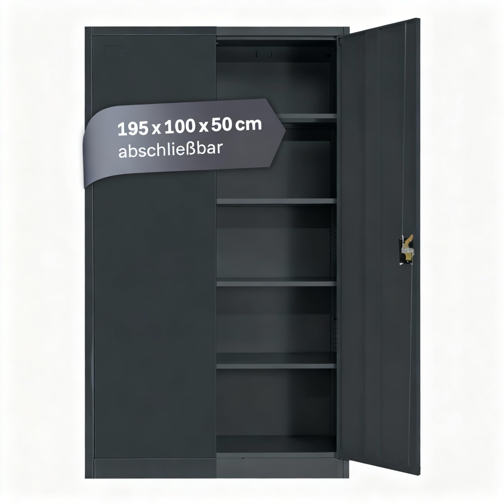 LagerZwei Mehrzweckschrank 195x100x50cm I Metallschrank, 4 Fachböden I Großer Aktenschrank, abschließbar I Robuster Allzweckschrank als Werkstattschrank & Büroschrank I Stahlschrank anthrazit