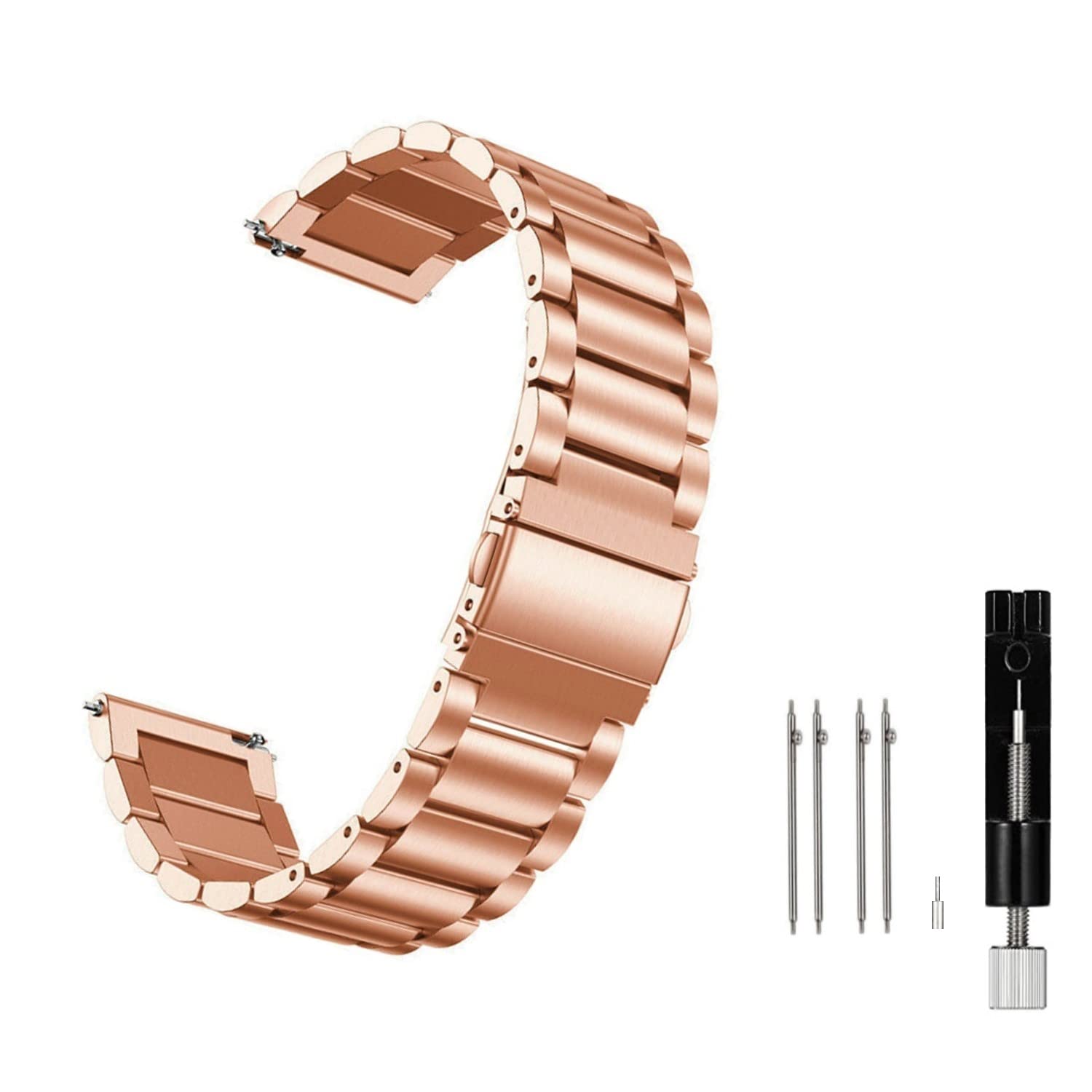 MORAN Stainless Steel Watch Band Quick Release Replacement Metal Strap 18mm 20mm 22mm Men Women, Rose Gold+Folding Clasp