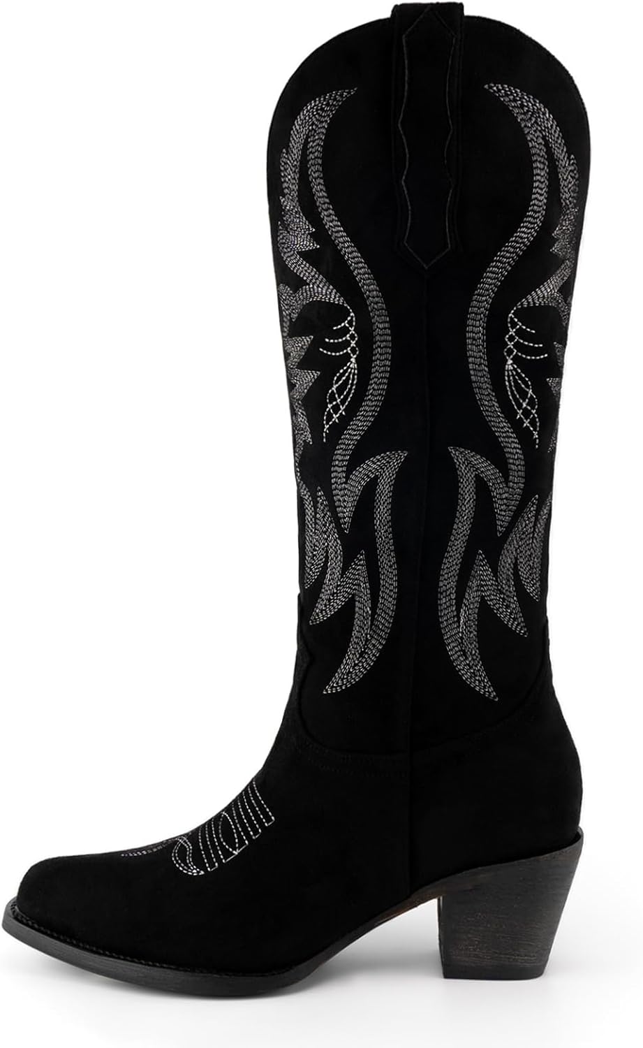 GORBINETI Women Cowboy Boots Mid Calf Cowgirl Western Boots Embroidered Suede Pull On Almond Toe Chunky Heel - Image 6