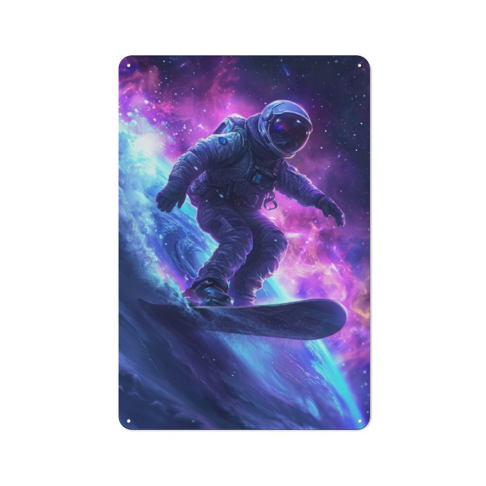 Junmoney Astronaut Surf In Space Vintage Vintage Metal Sign 30X20cm Featuring Restaurant Wall Art For Takeaway, Bar, Kitchen Or Counter Area