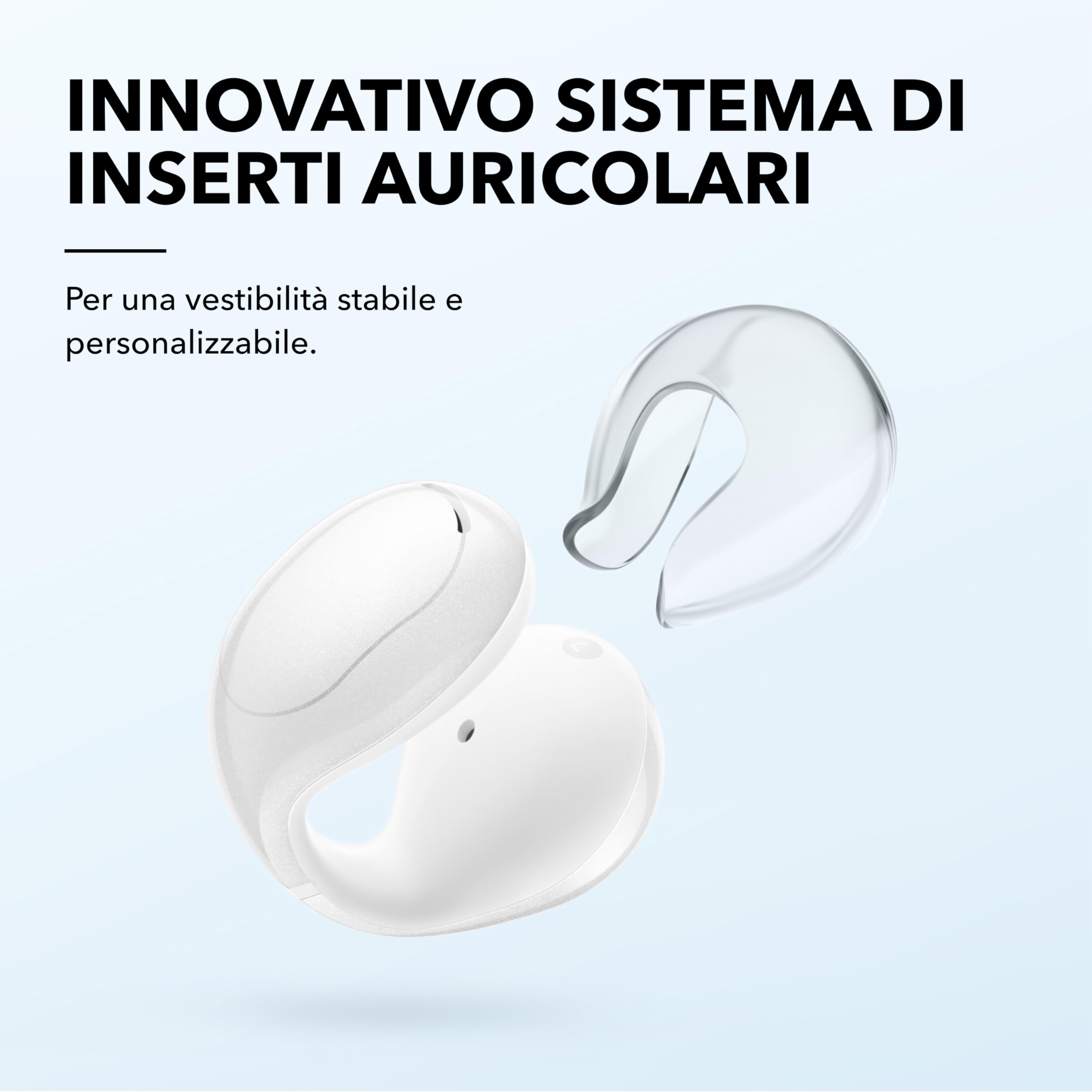 Soundcore C30i di Anker, auricolari open-ear con clip, comodi e leggeri, custodia design rigido, archetti collegabili, driver potenti per suono nitido, 30 ore di autonomia, resistente all'acqua IPX4