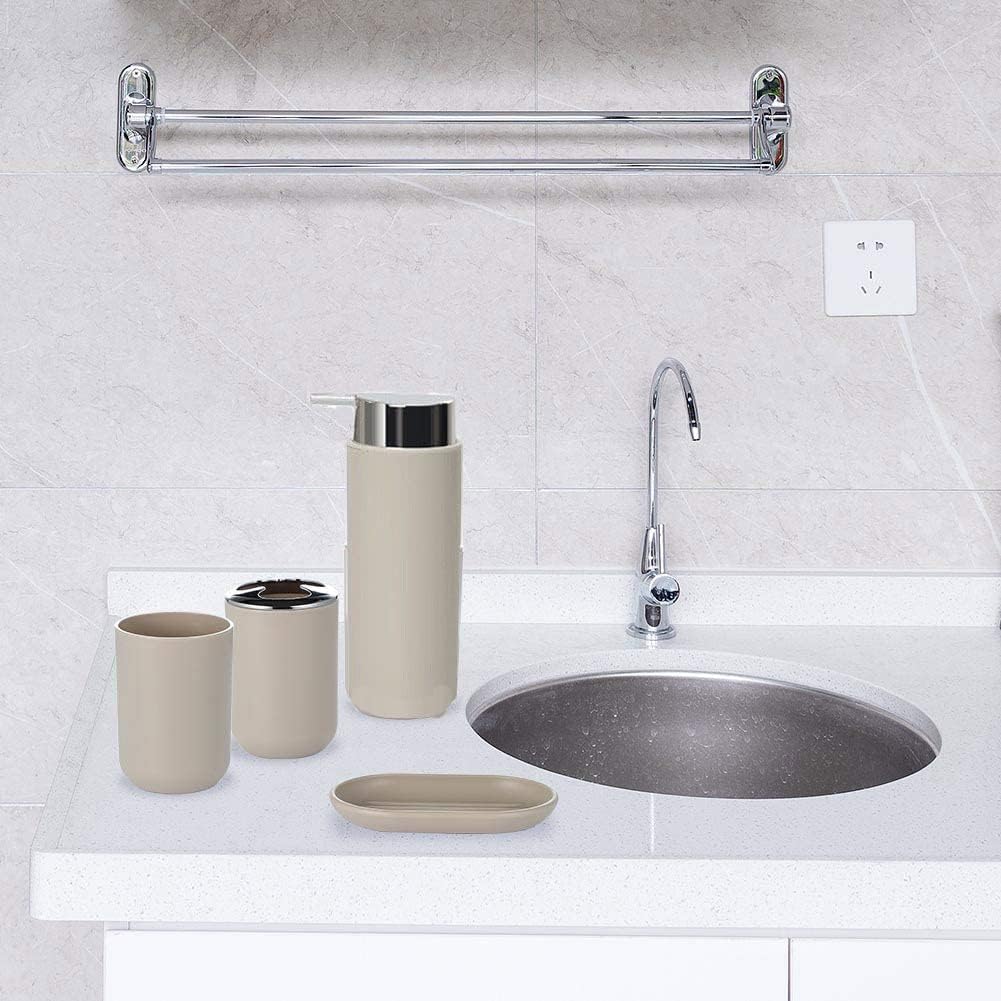 Zalati - Set di 6 accessori per bagno - Flacone per lozione, porta spazzolino, bicchiere per denti, vassoio per sapone, spazzolino per WC, pattumiera - Beige