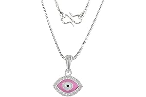 925 Sterling Silver Small Evil Eye Necklace for Women in Vibrant Pink