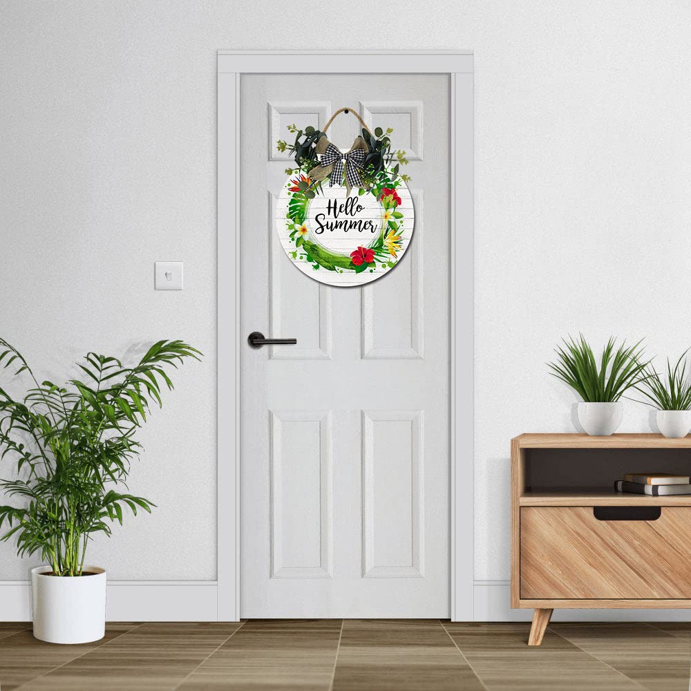 Targa Decorativa Estiva 'Hello Summer' – Ghirlanda In Legno 3 Pezzi Con Ciabatte, Gelato E Scritta – Decorazione Da Porta O Parete, 57,9x33 Cm - 2