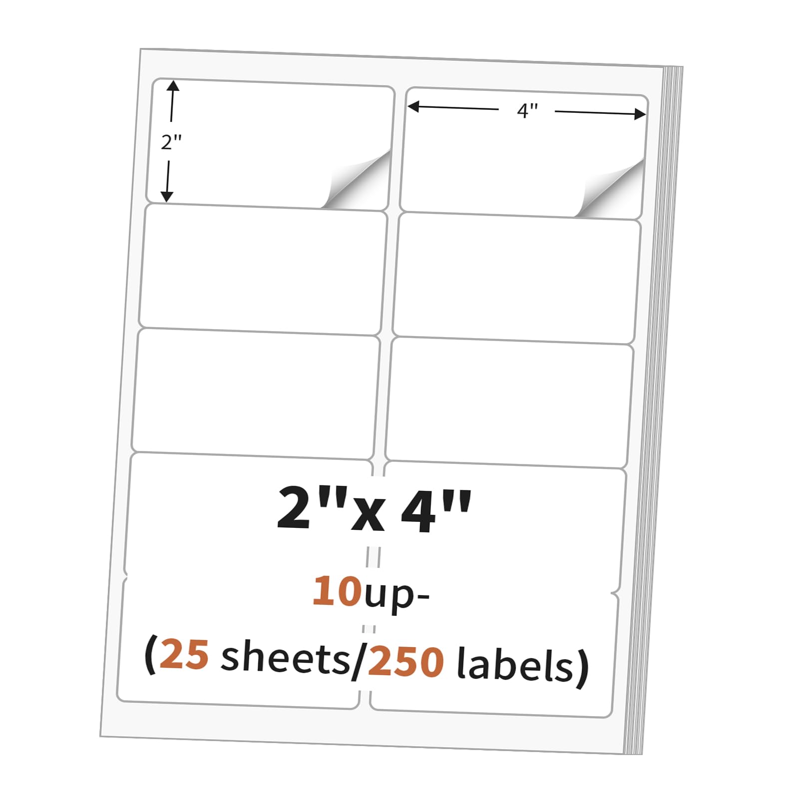2"x 4" (25 Sheets) Address Labels, Labels Sticker Paper for Laser/Ink Jet Printer, Printable and Writable White Sticker Labels- Matte, 10 per Page Labels (Total 250 Labels) image 3
