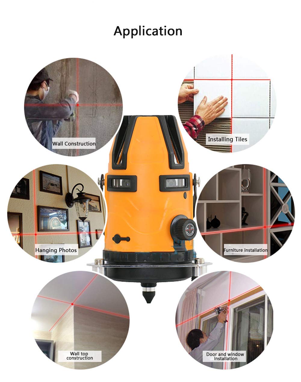 CGOLDENWALL, livella laser a 360 gradi, autolivellante, 5 linee laser, 635 nm, modalità esterna, ricevitore, inclinazione, disponibile in linea automatica