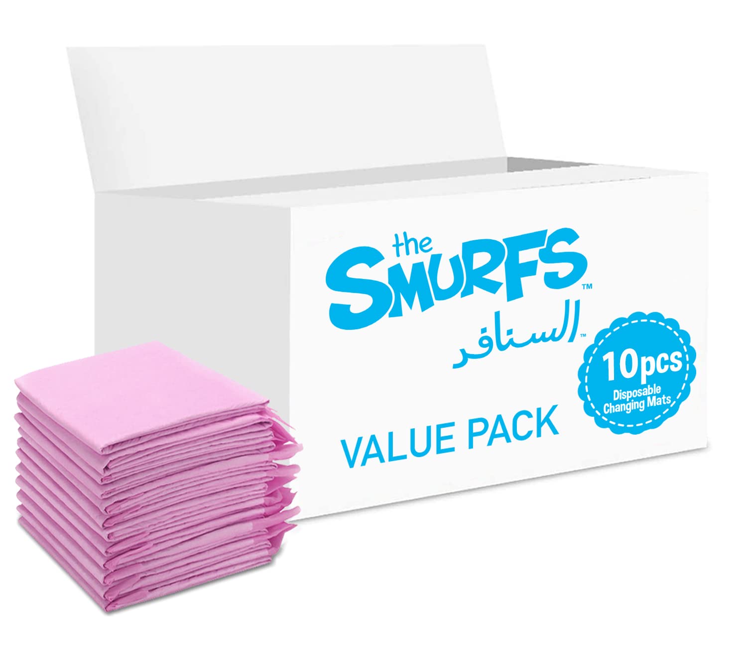 Smurfs Disposable Changing Mats, 10 Counts - Pink, Baby Diaper mat, Changing pad, Nappy pad, Pet Training pad