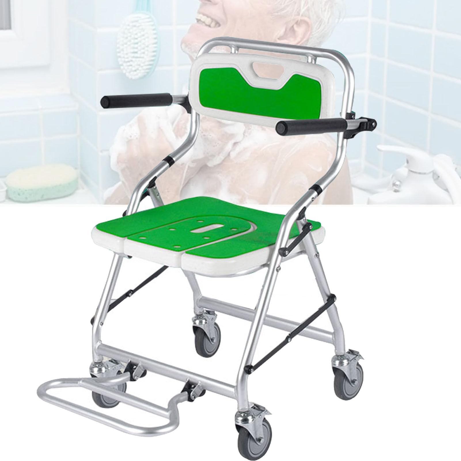 Sedia da doccia pieghevole, sedia da doccia con braccioli e ruote, comodini for anziani, sgabello da doccia for anziani, sedili da bagno for adulti