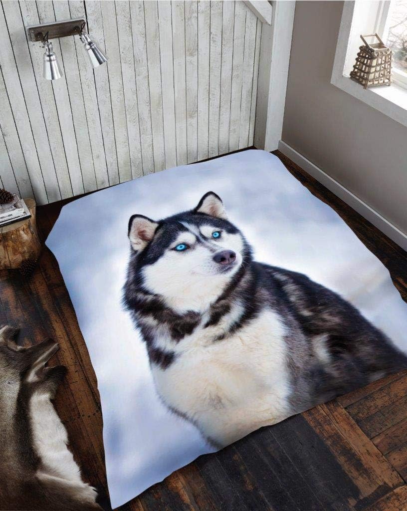 Lions Animal Print Throw Blanket - 3D Design Thermal Faux Fur Fleece Blankets for Sofa Bed Settee Couch, Extra Large Warm Cosy Cuddly Fluffy Throws (Husky, 150x200cm)