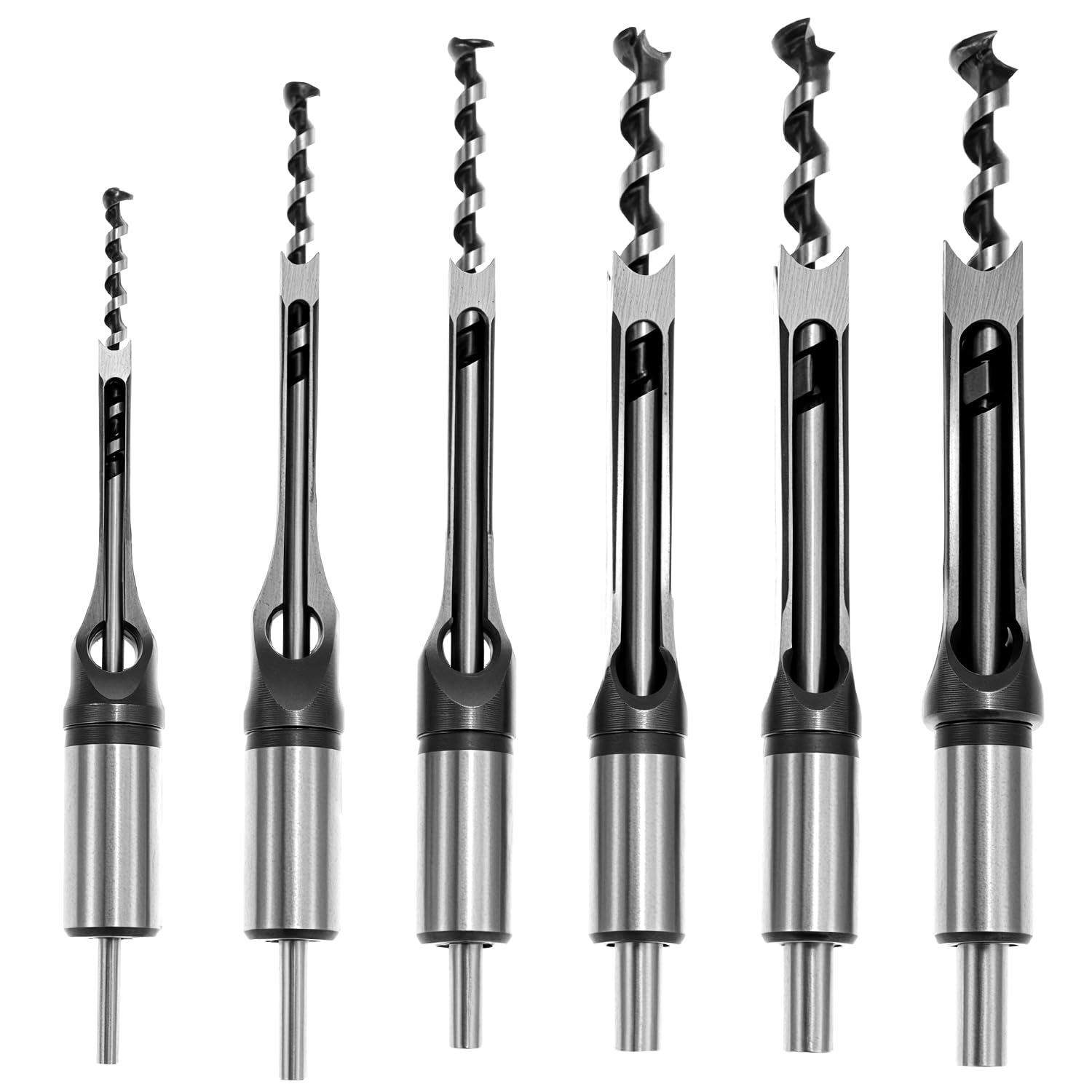 QWORK® Juego de broca cuadrada para madera, 6 piezas, 1/4", 5/16", 3/8", 1/2", 9/16", 5/8"
