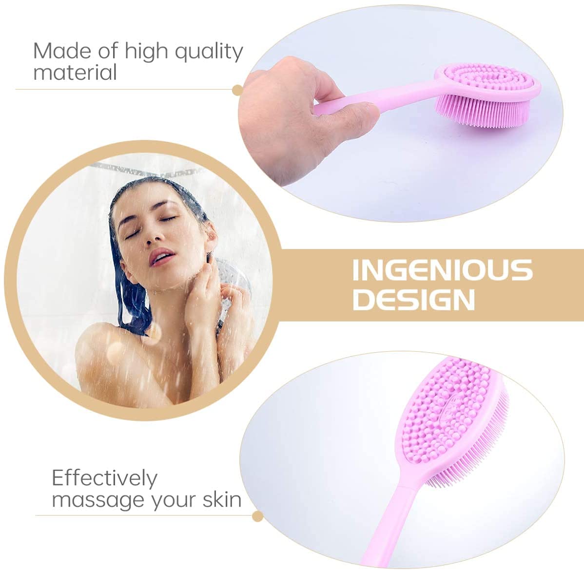 Depurador de Espalda Suave Mango Largo Cepillo para el Cuerpo del baño Exfoliante Cepillo de Limpieza Cepillo para el Cuerpo Cepillos para el baño y el Cuerpo (Color : Azul) (Rosa)