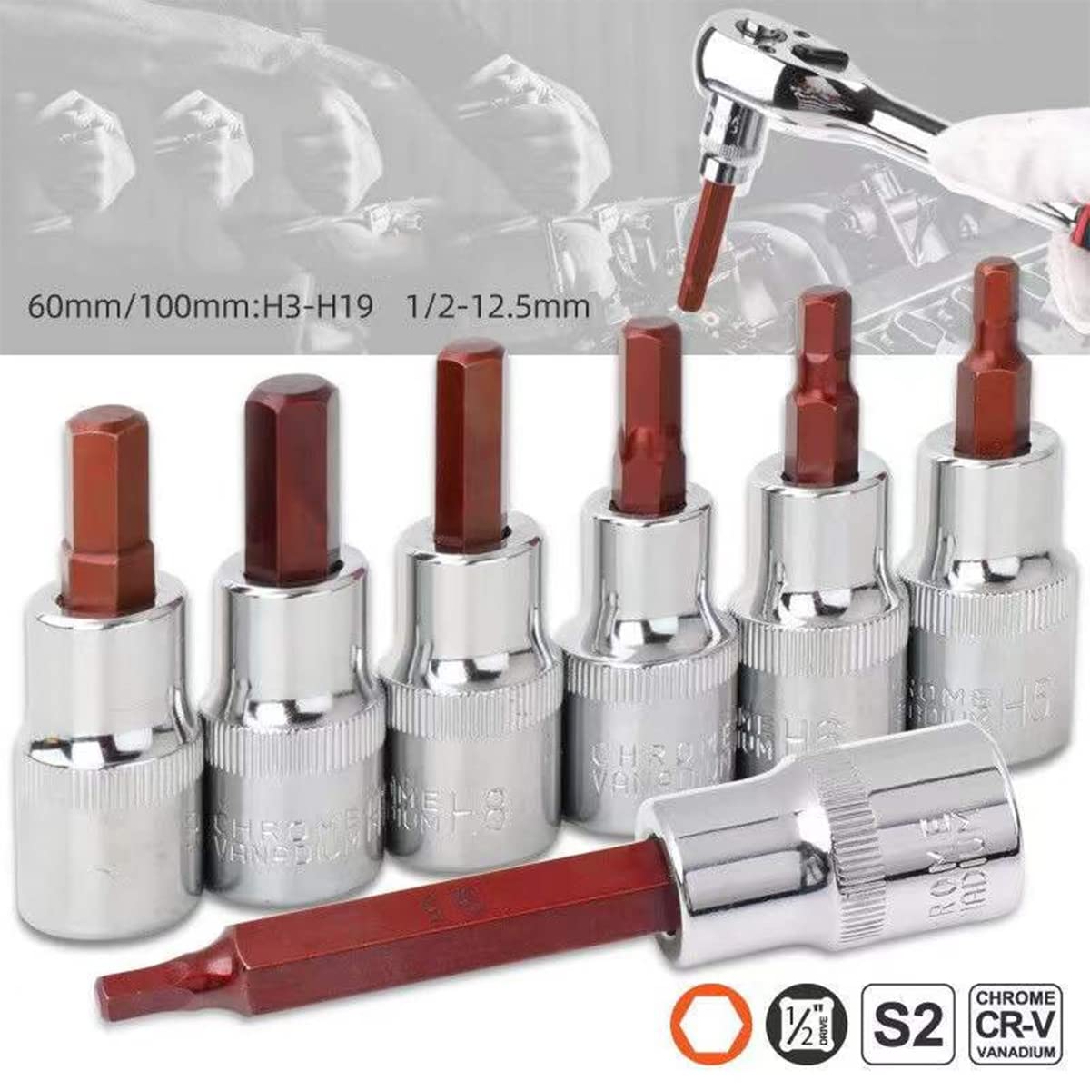 5 Mm Sechskant-Bit Stecknuss – 1/2" Antrieb, 55 Mm Lang, Aus Chrom-Vanadium-Stahl, Verstärkte Spitze