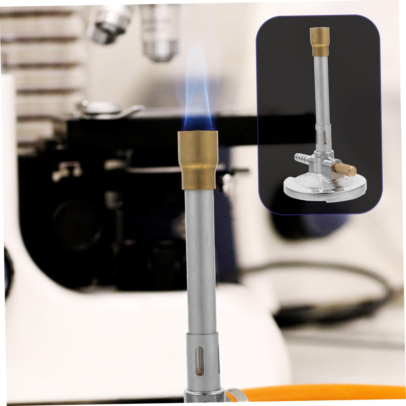 Bruciatore Bunsen a Gas Propano Regolabile in Lega di Zinco Argento | Stabilizzatore della Fiammata, Design Anti-ribaltamento, Uso da Laboratorio, Combustione Controllata