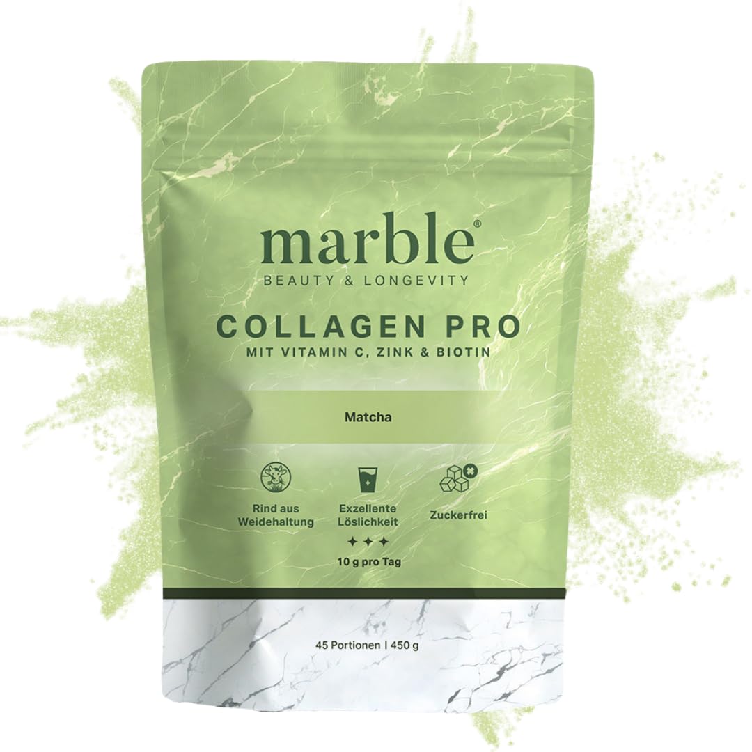 marble® Collagen Pulver 450 g - Collagen Peptide - 60 Tage risikofrei testen - Aminosäuren Komplex hochdosiert - Kollagen Pulver in Pappdose ohne Plastiklöffel