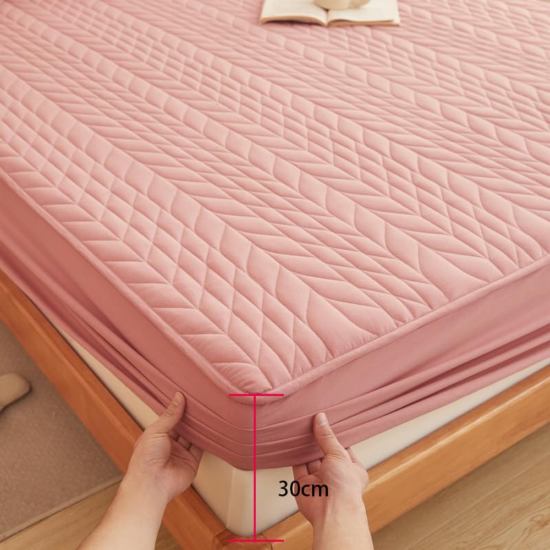 FCLDESHOP Plusieurs Tailles et Couleurs Disponibles,Draps-Housses épais matelassés en Pur Coton de Couleur Unie, adaptés aux Matelas de 12"/30 cm de Profondeur, Rose, 120 x 200 cm + 30 cm