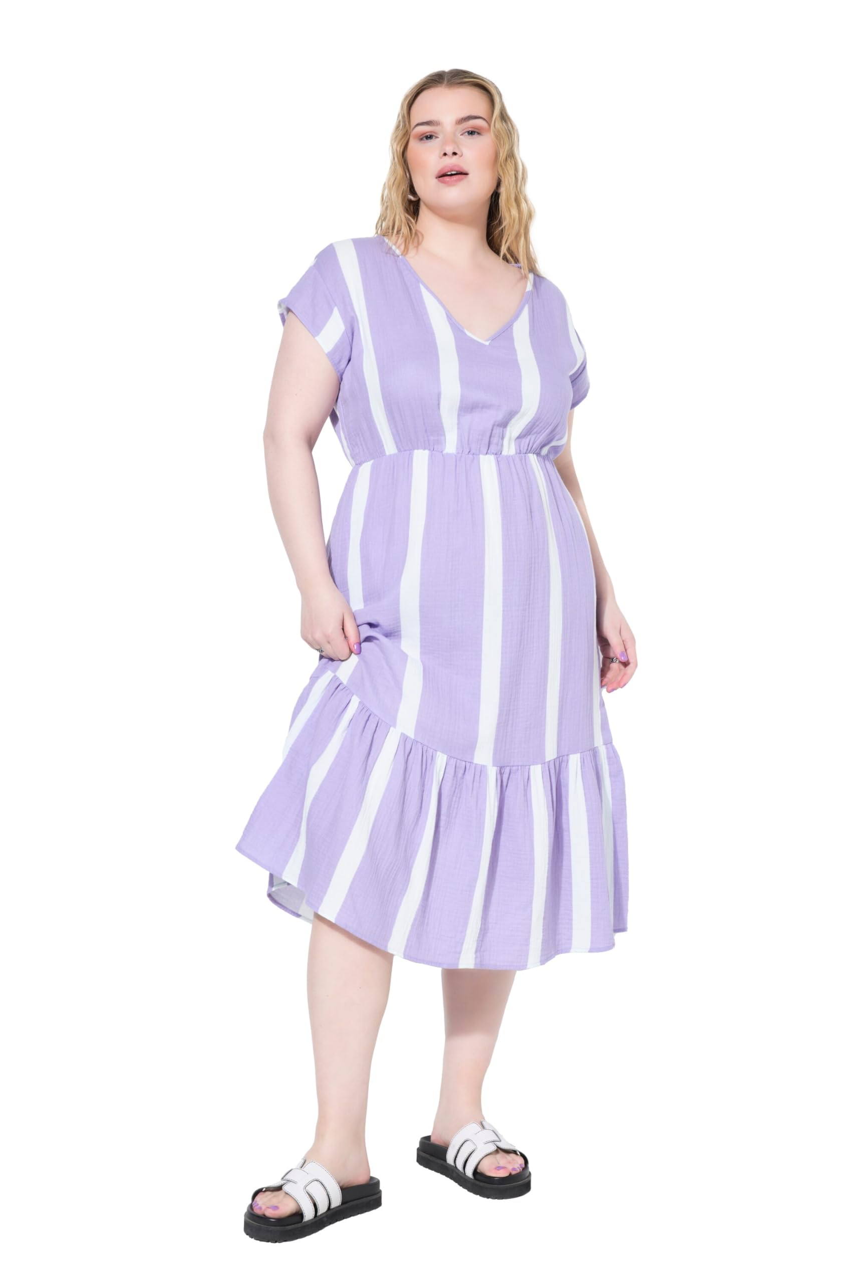 Studio Untold Damen große Größen Übergrößen Plus Size Midikleid, A-Line, Musselin, Streifen 840537