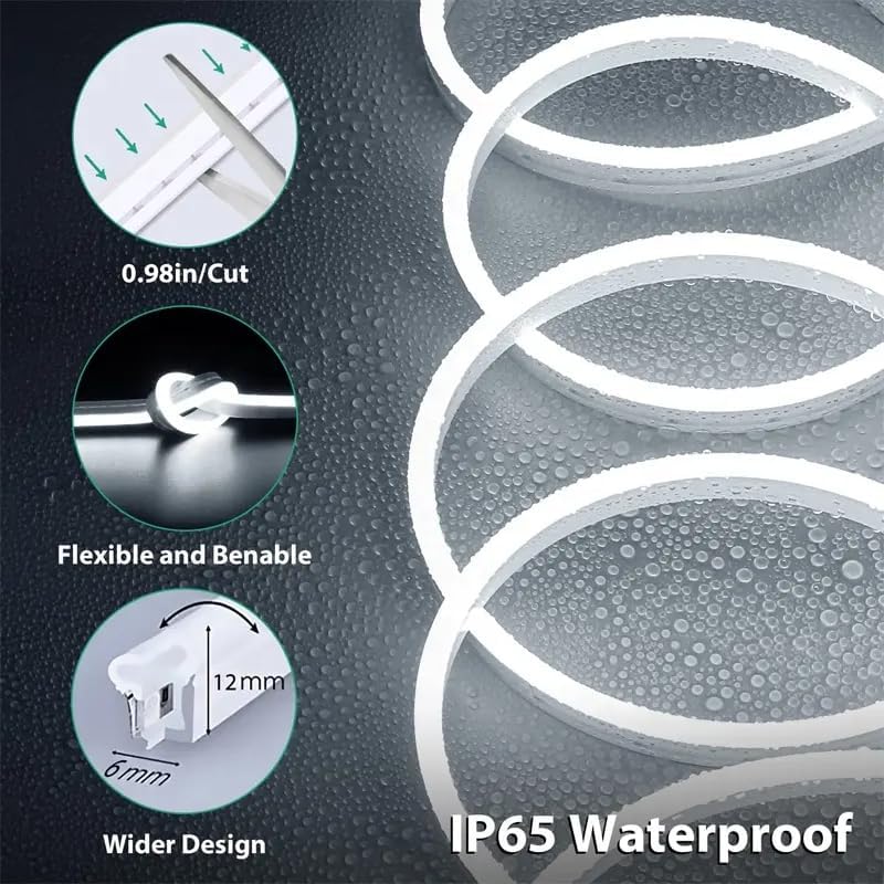 Image of 16.4 Feet Neon LED Strip Light | 12V Adapter, Waterproof IP65, Silicone Flexible Rope Light for Home Wall Decor & Gaming Room| Led Strip Lights | Neon Lights 5 Meter | (White)