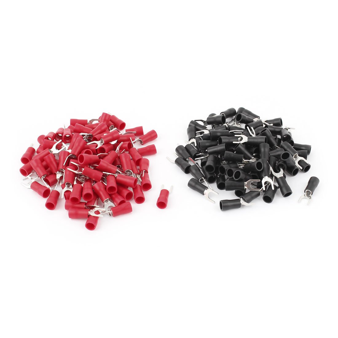 Aexit 160PCS 14-12 Audio & Video Accessories AWG #10 Stud Insulated Fork Spade Connectors & Adapters Terminals Black+Red