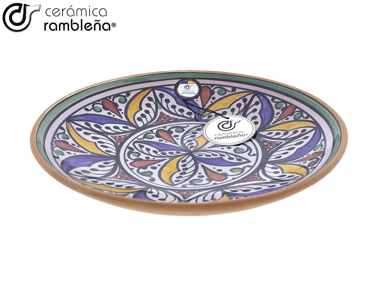 CERÁMICA RAMBLEÑA | Plato decorativo pared | Plato de barro | Modelo D48 | 100% Hecho a mano | 27x27x4.5 cm