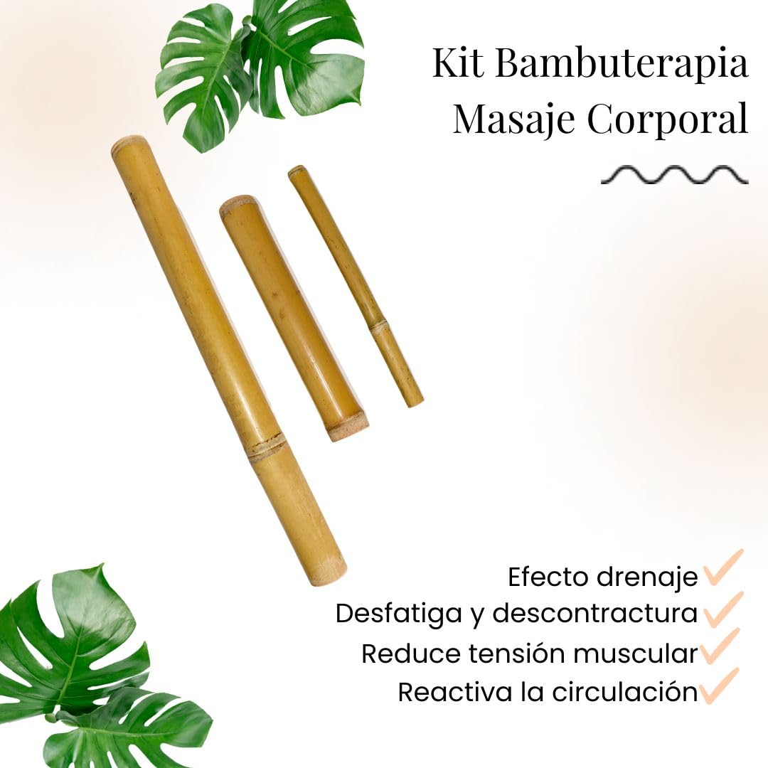 Kit Bambuterapia Prime | Kit Masaje Corporal 3 piezas | Ideal para Masajes | Maderoterapia | Bambuterapia | Efecto Drenaje | Reactiva la Circulación