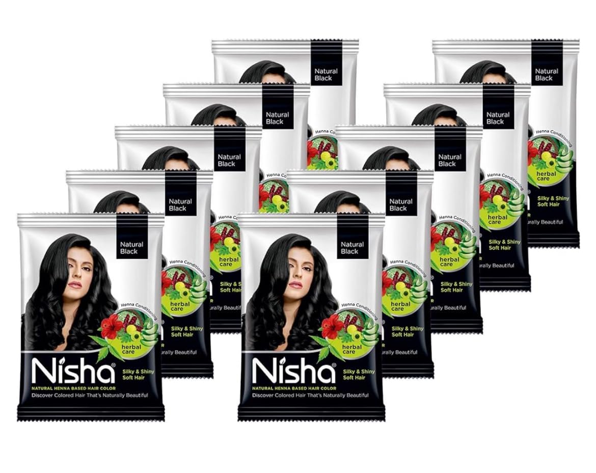 Nisha Natural Henna Based Hair Colour, Natural Black, Silky & Shiny Soft Hair, Herbal Care with Conditioning pack of 10pc-picture-43