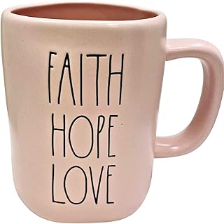 Rae Dunn Magenta Ceramic Mug for Coffee Tea Latte Inscribed: FAITH HOPE LOVE | Pink All Over