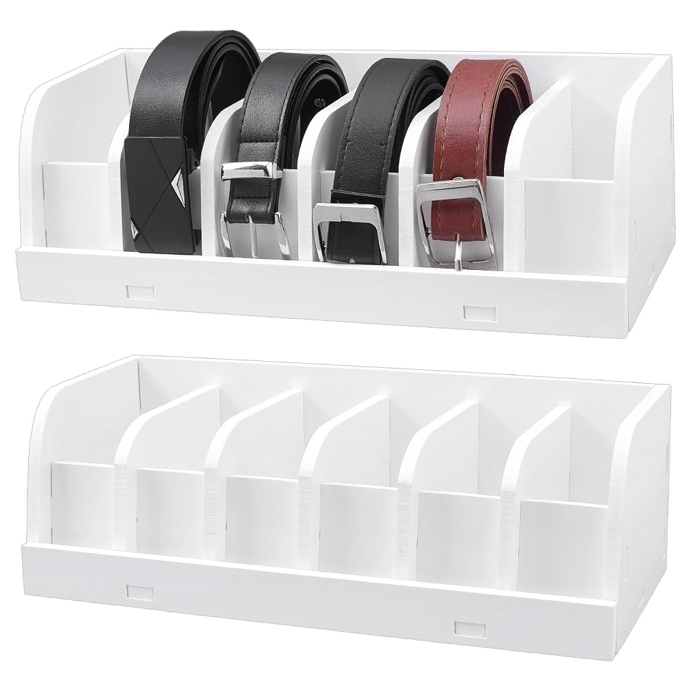 PH PandaHall 2 Stück Gürtel Organizer Halter 6 Fächer Gürtel Aufbewahrung Weiß Krawatten Ausstellungsständer Rechteckig Lagerung Halter für Kleiderschrank Schublade Zuhause Schlafzimmer, 35x15x11.5cm