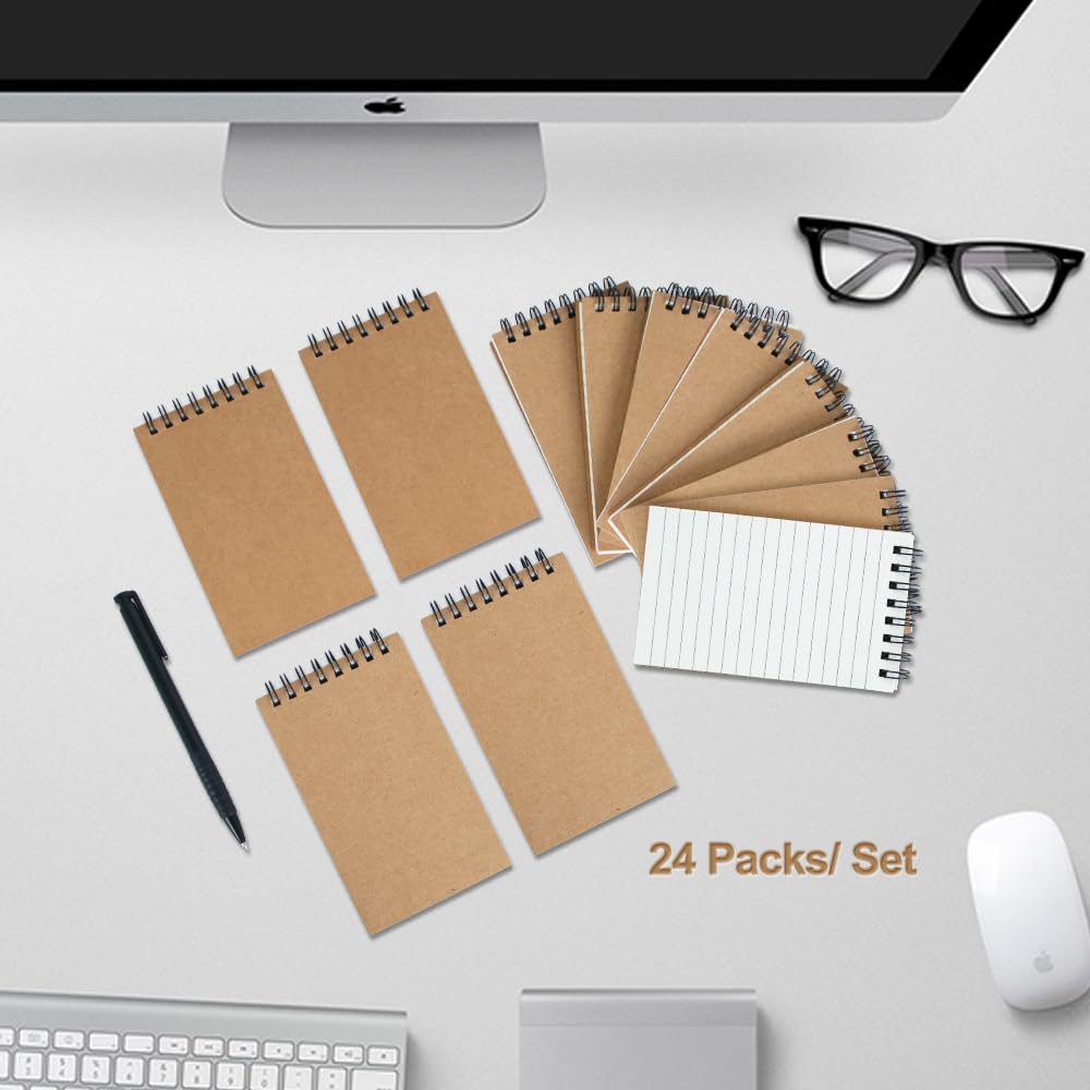 wavamawa Notizblöcke, klein, 7,6 x 12,7 cm, Spiralblock, Büro-Stil, Mini-Notizblock, Taschenformat, Taschennotizbücher für Zuhause, Uni, Arbeit oder Schule, liniertes College-Papier, 24 Stück
