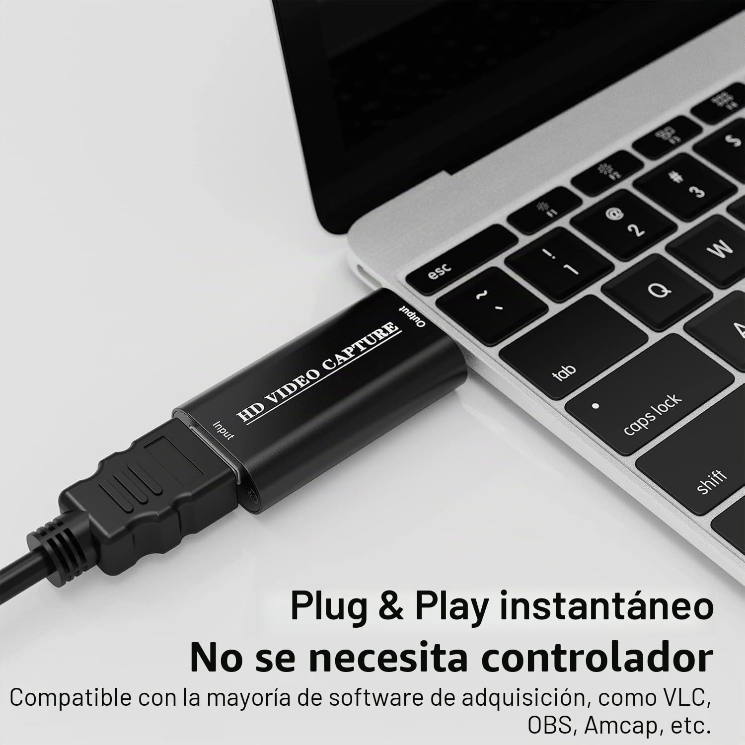 Capturadora Video capturadora hdmi, Tarjeta de Captura de vídeo HDMI a USB 2.0 para Juegos, Streaming Multimedia, Compatible con Nintendo Switch, PS3/4, Xbox One