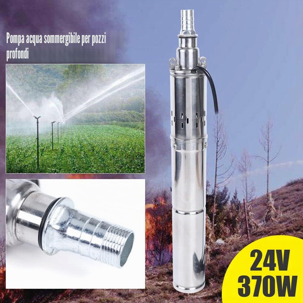 Pompa sommergibile a energia solare, in acciaio inox, DC 24 V 370W pompa dell'acqua Submersible, fino a 65 m, 1,8 m³/h, pompa a immersione solare per la fattoria