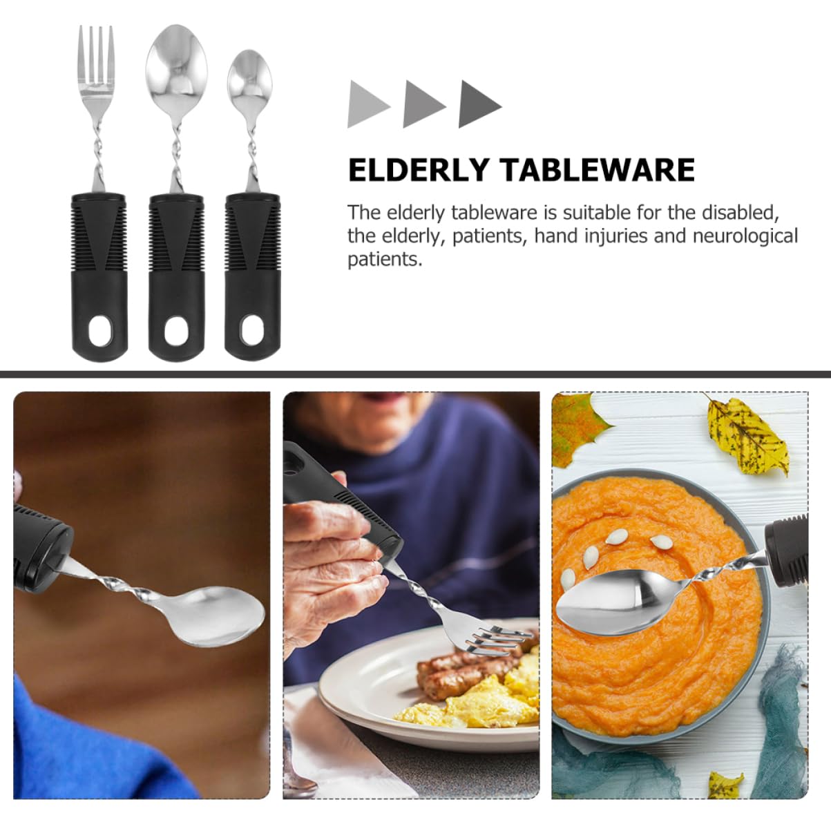 COSMEVIVI 2 Sets Disabled Utensil Adaptive Utensils for Elderly Adult Utensil Gadgets for Disabled People Utensils for Adults Weighted Utensils Adaptive Tableware Disabled Elderly Tableware