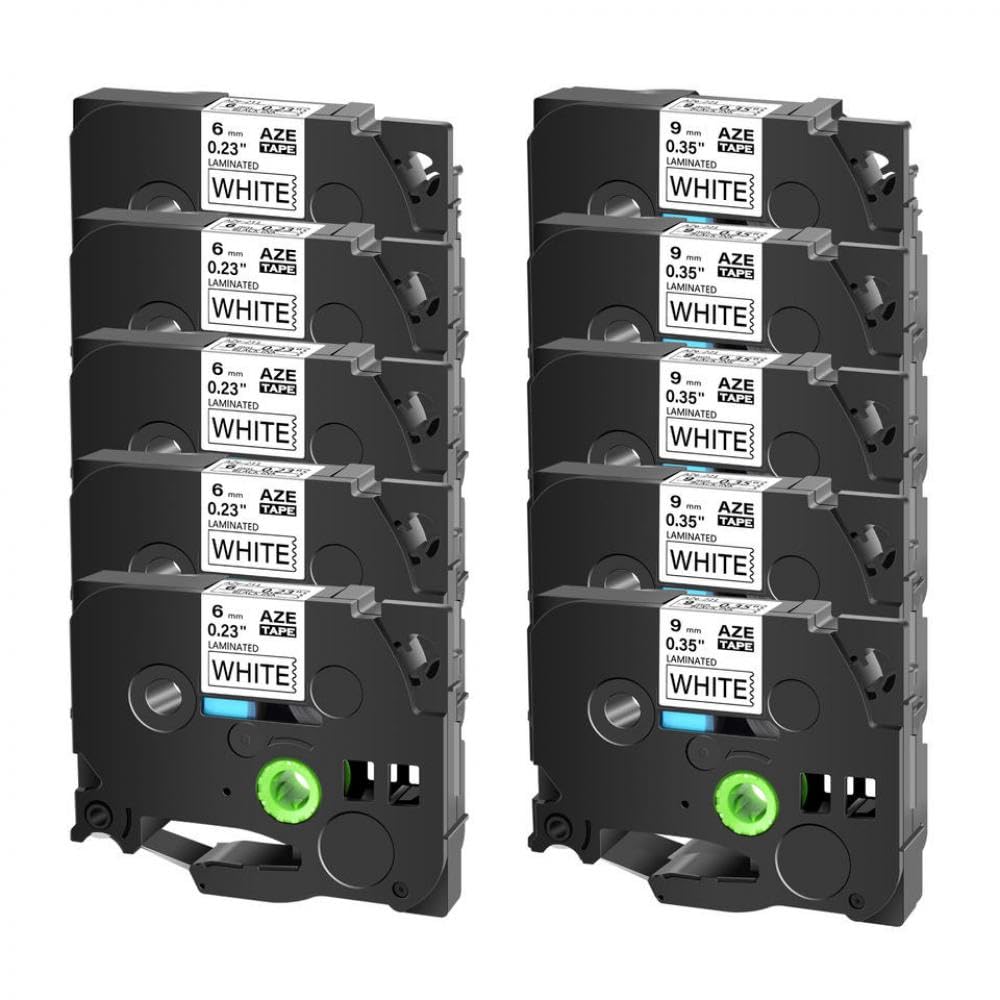 10 nastri per etichette nero su bianco da 12+18 mm compatibili con H100 E500 350 TZE-231 TZ-241 TZ-221 TZ-251