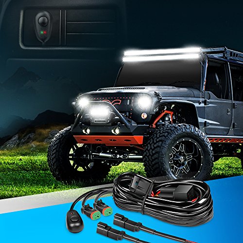 Nilight - 10016W 16AWG DT Connector Wiring Harness Kit LED Light Bar 12V On Off Switch Power Relay Blade Fuse for Off Road Lights LED Work Light-2 Leads,2 Years Warranty