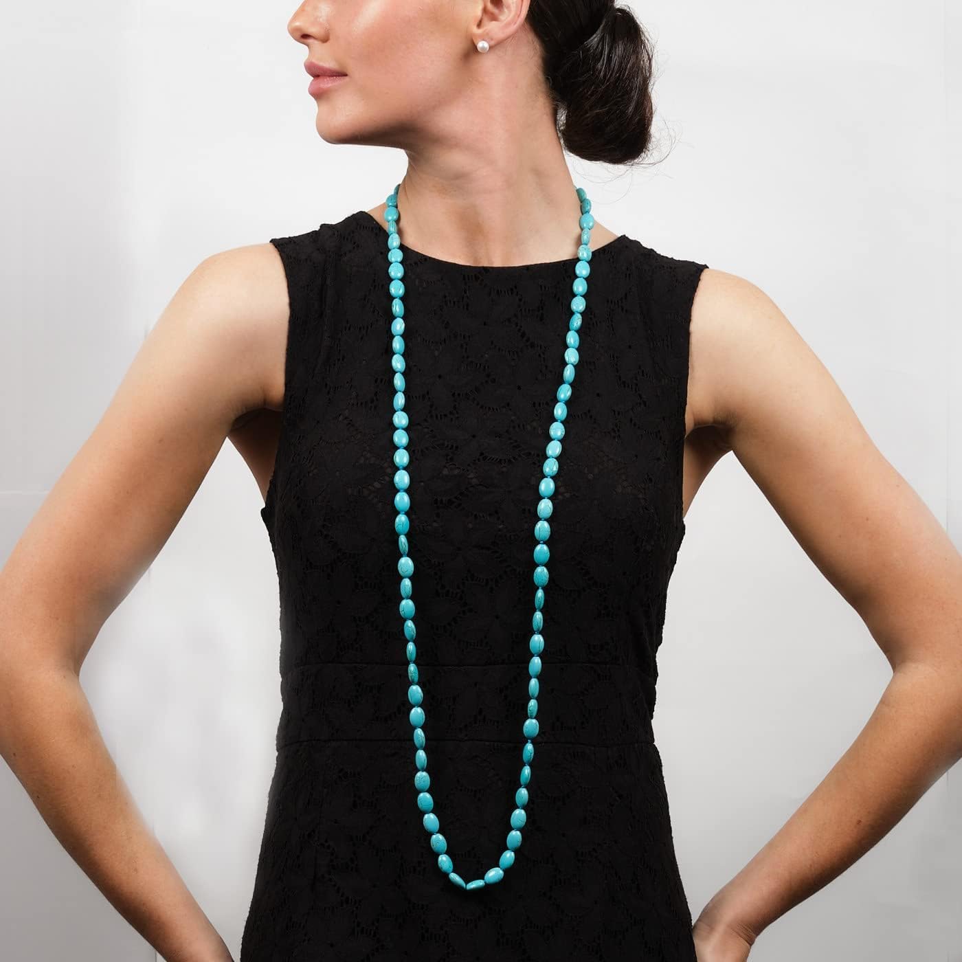 Handmade Stunning Blue Turquoise Gemstone Necklace for Women | 48In Long Sweater Chain Turquoise Necklace