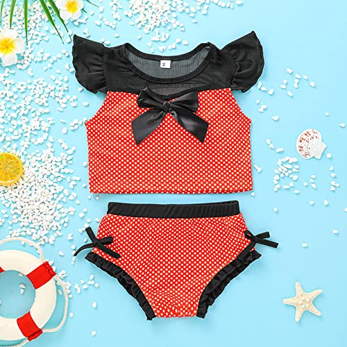 Girls Baby Polka Dot Printed Two Piece Swimsuit Bikini Kids Bowknot Swimwear Outfits Girls Color Block Swimsuit2